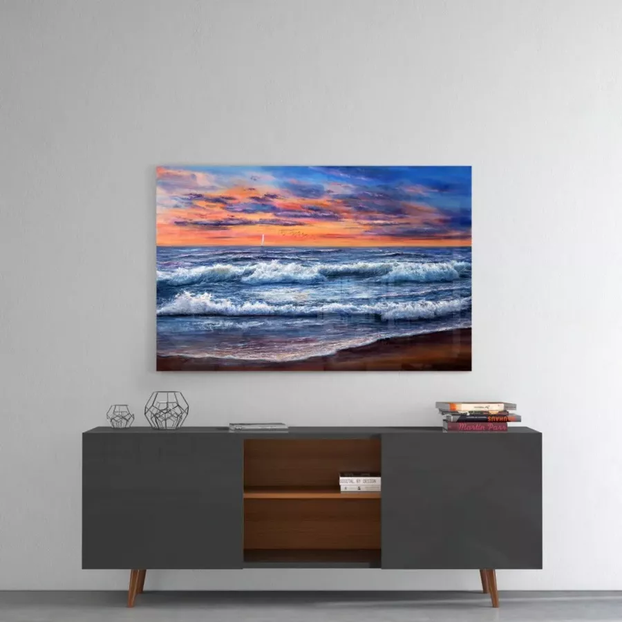 Peinture sur verre de vagues