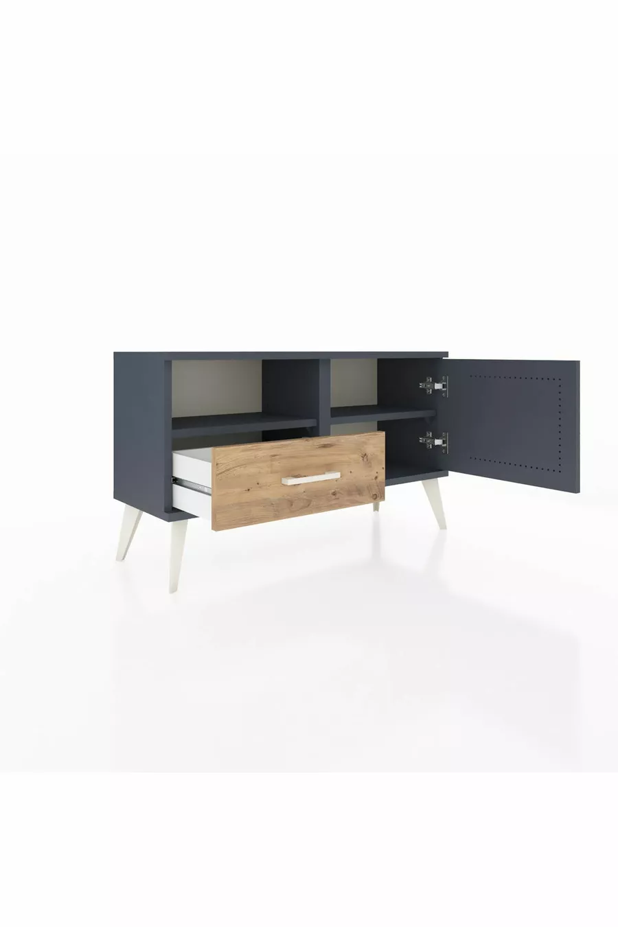 Commode Arges 2 étagères avec 1 tiroir et 1 porte, Anthracite/Anthracite/Pin