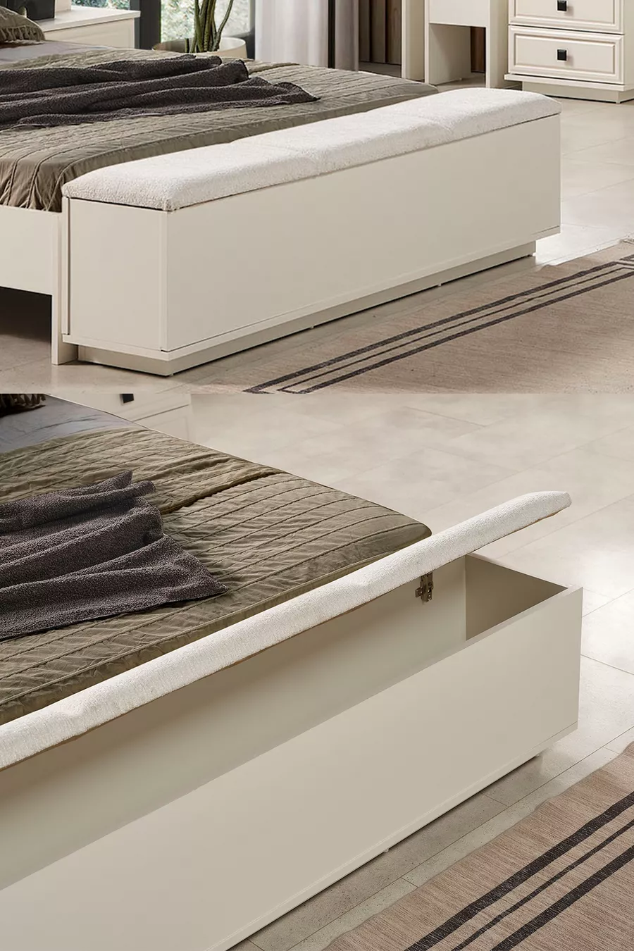Ensemble de chambre à coucher moderne Vizyon avec banc bohème et 6 portes