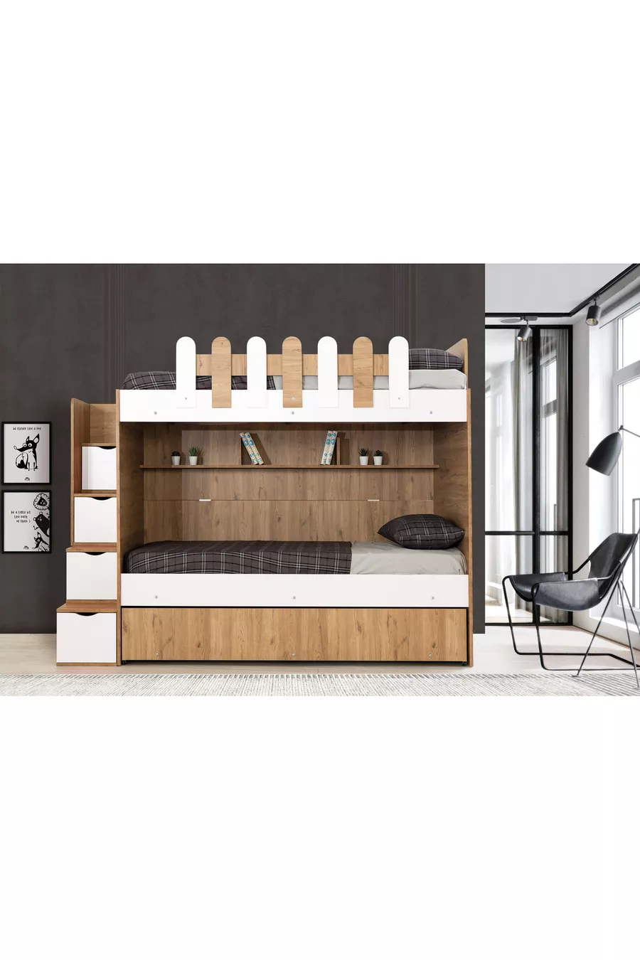 LETTI A CASTELLO CON LETTINO PER BAMBINI EVİMŞAH NOCE / BIANCO * SET DA 3