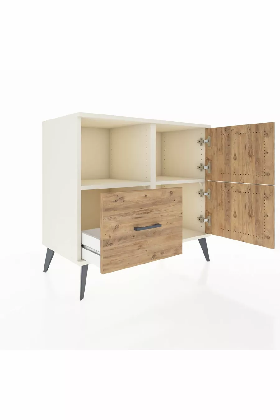 Commode Hyperion 2 étagères 1 tiroir 2 portes Pierre de lune-Épicéa