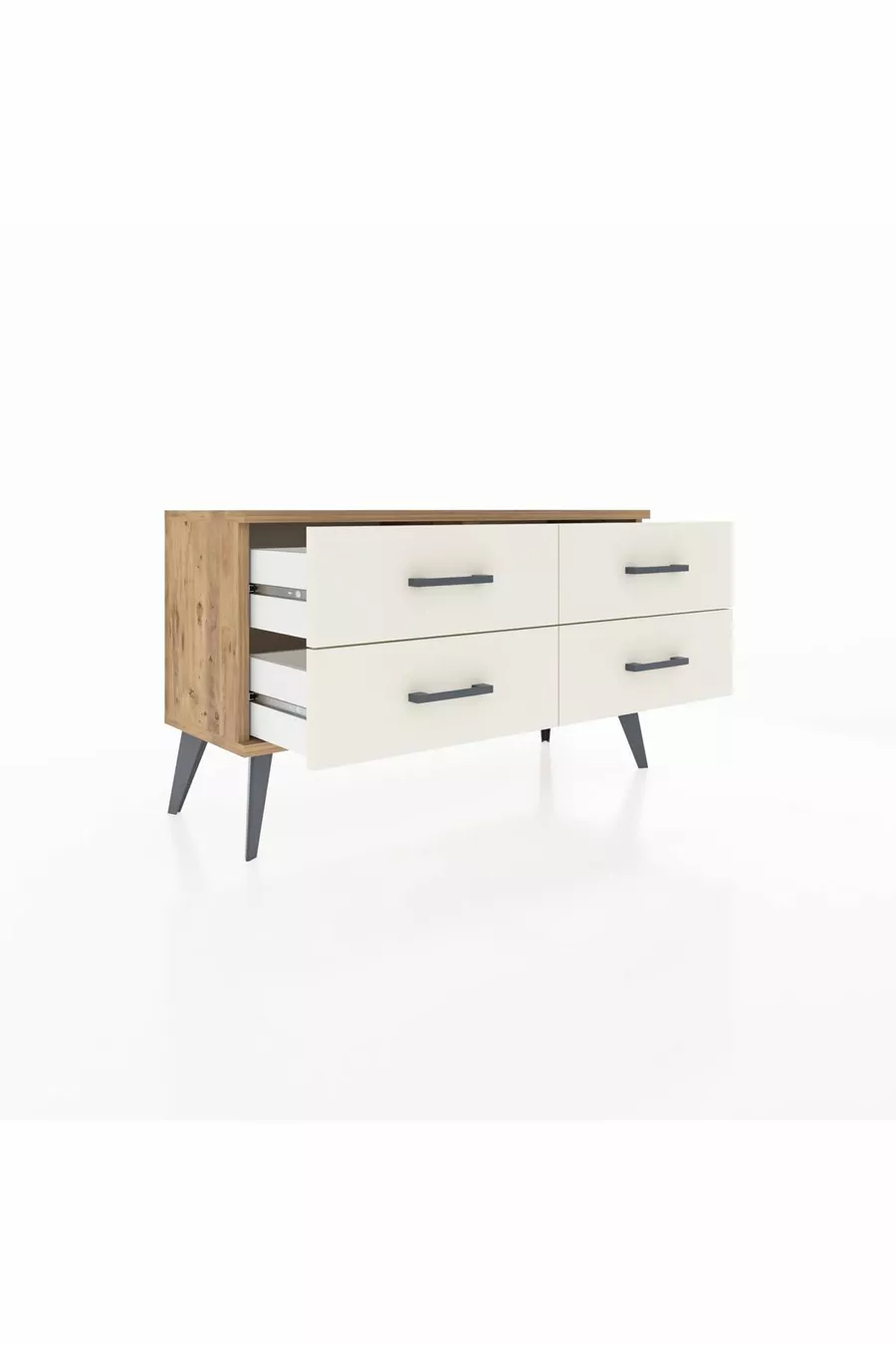Commode Arges 4 étagères Pin-Pin/Pierre d'ardoise