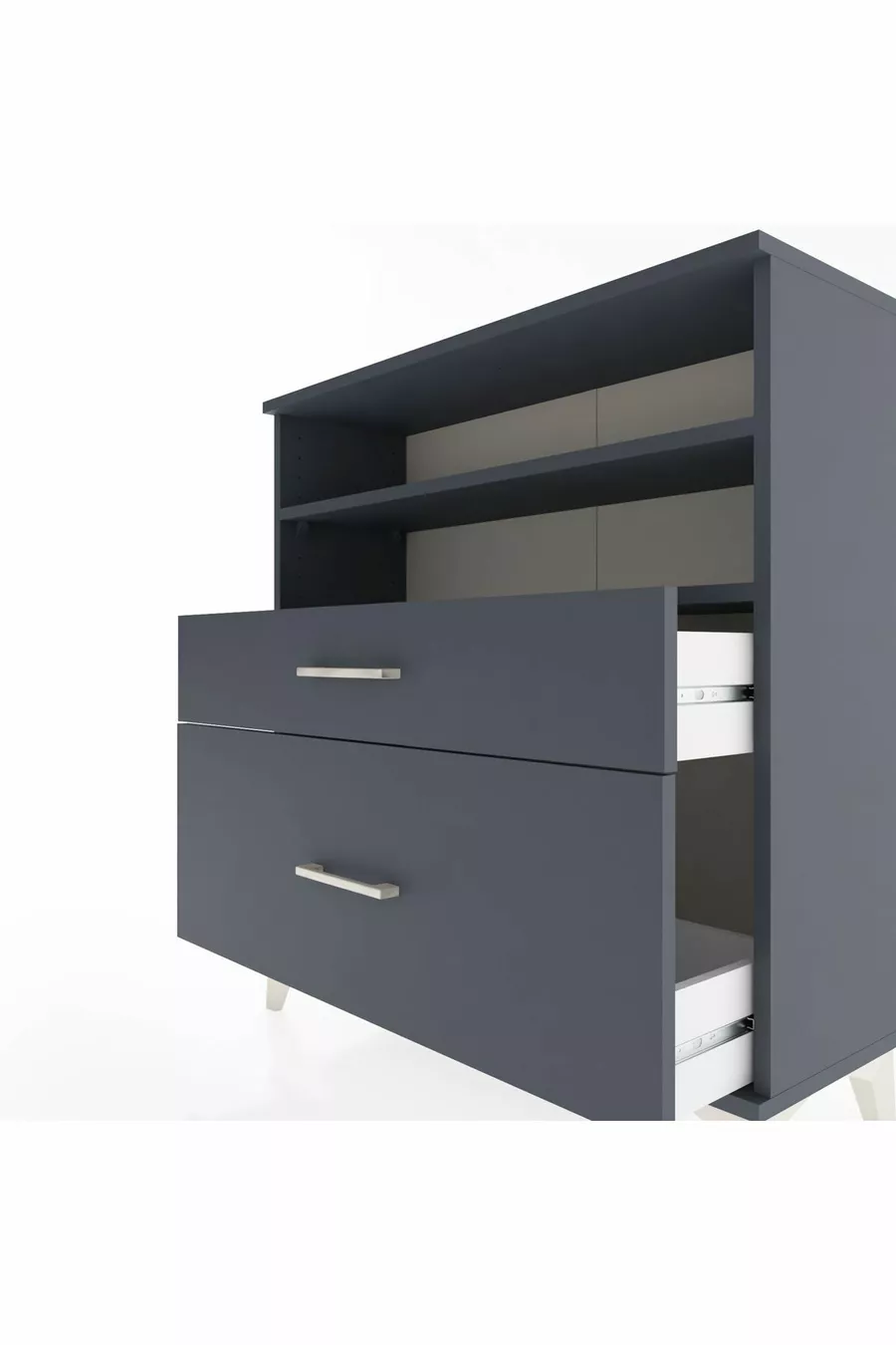 Commode Arges 2 étagères 2 tiroirs Anthracite-Anthracite