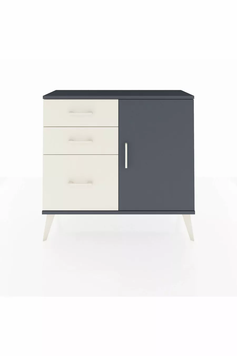 Commode Arges avec une seule étagère, 3 tiroirs et une porte, Anthracite/Anthracite/Pierre de Lune