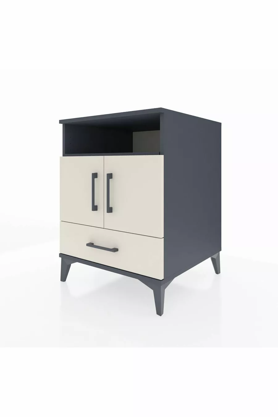 Table de chevet Kronos avec 3 étagères, 1 tiroir et 2 portes, Anthracite-Pierre de lune