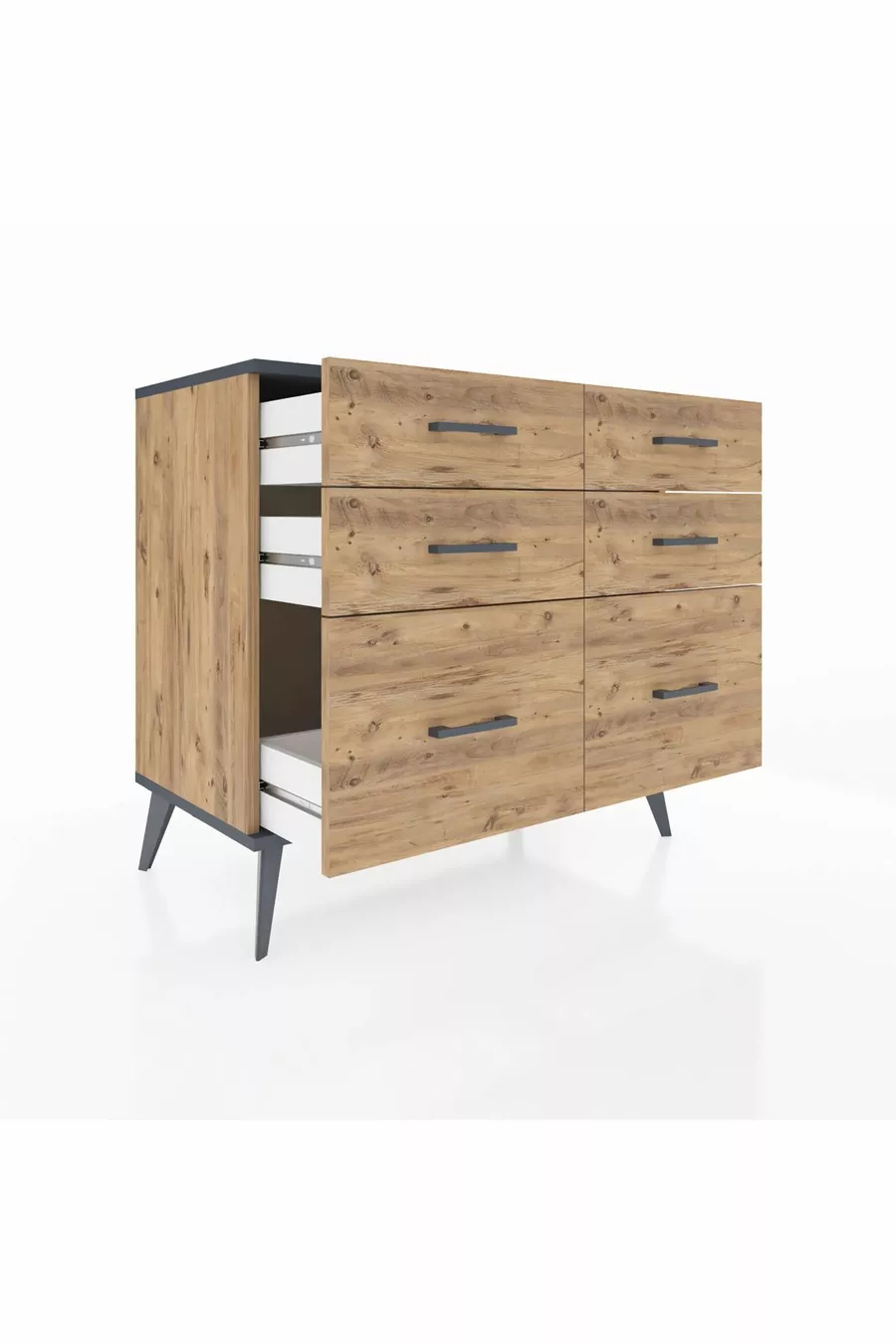 Commode Hyperion 6 tiroirs Pin-Anthracite/Pin