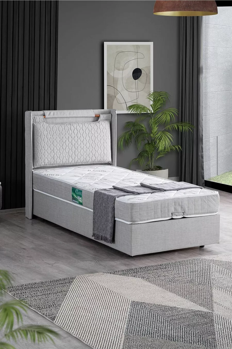 Ensemble Double Zagreb, Ensemble Tête de Lit pour Lit Simple, Gris Clair