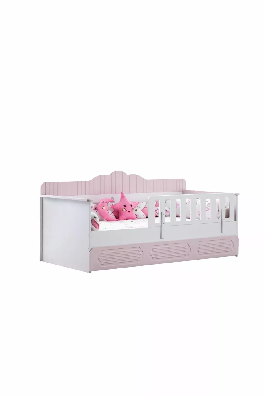 Lit à barreaux avec tiroirs, Lit Montessori Flower avec tiroirs - Rose
