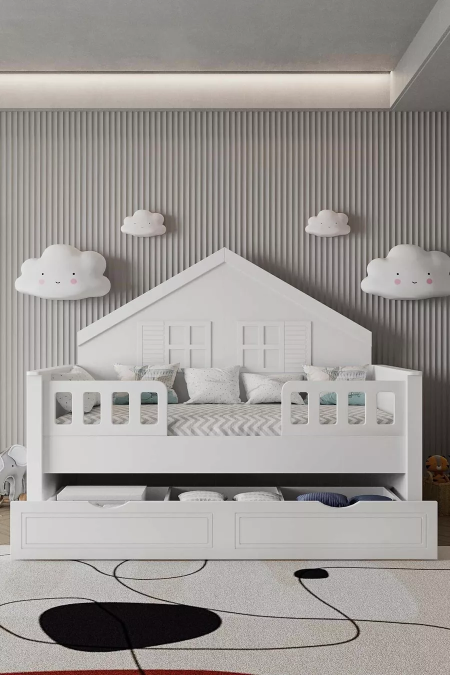 % MDF-Material Kinder-Montessori-Bett mit Nestchen, Weiß