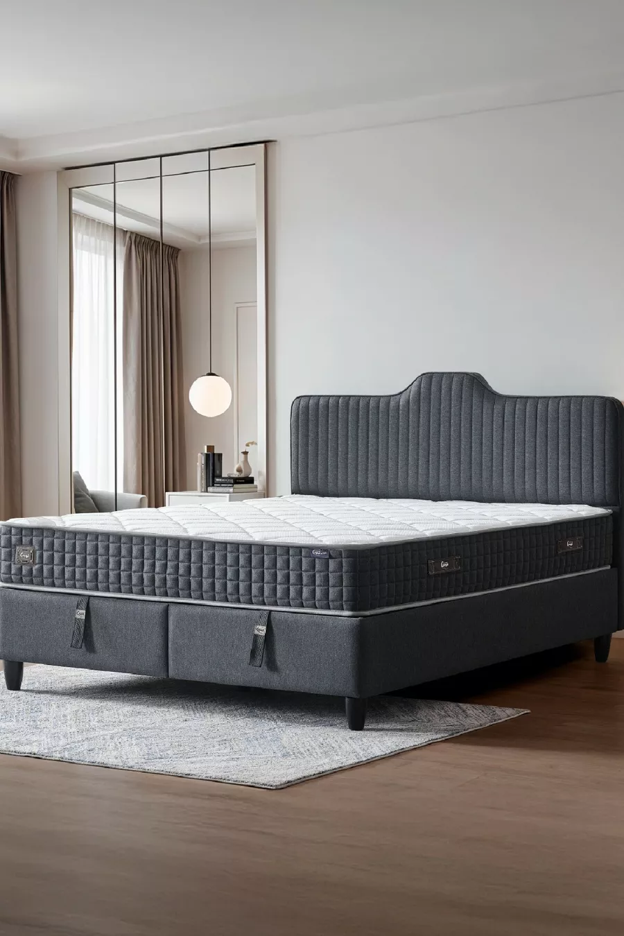 Ensemble Lit Double Antibactérien Orthopédique Complet avec Sommier et Tête de Lit Série Violette, Set de 3 pièces