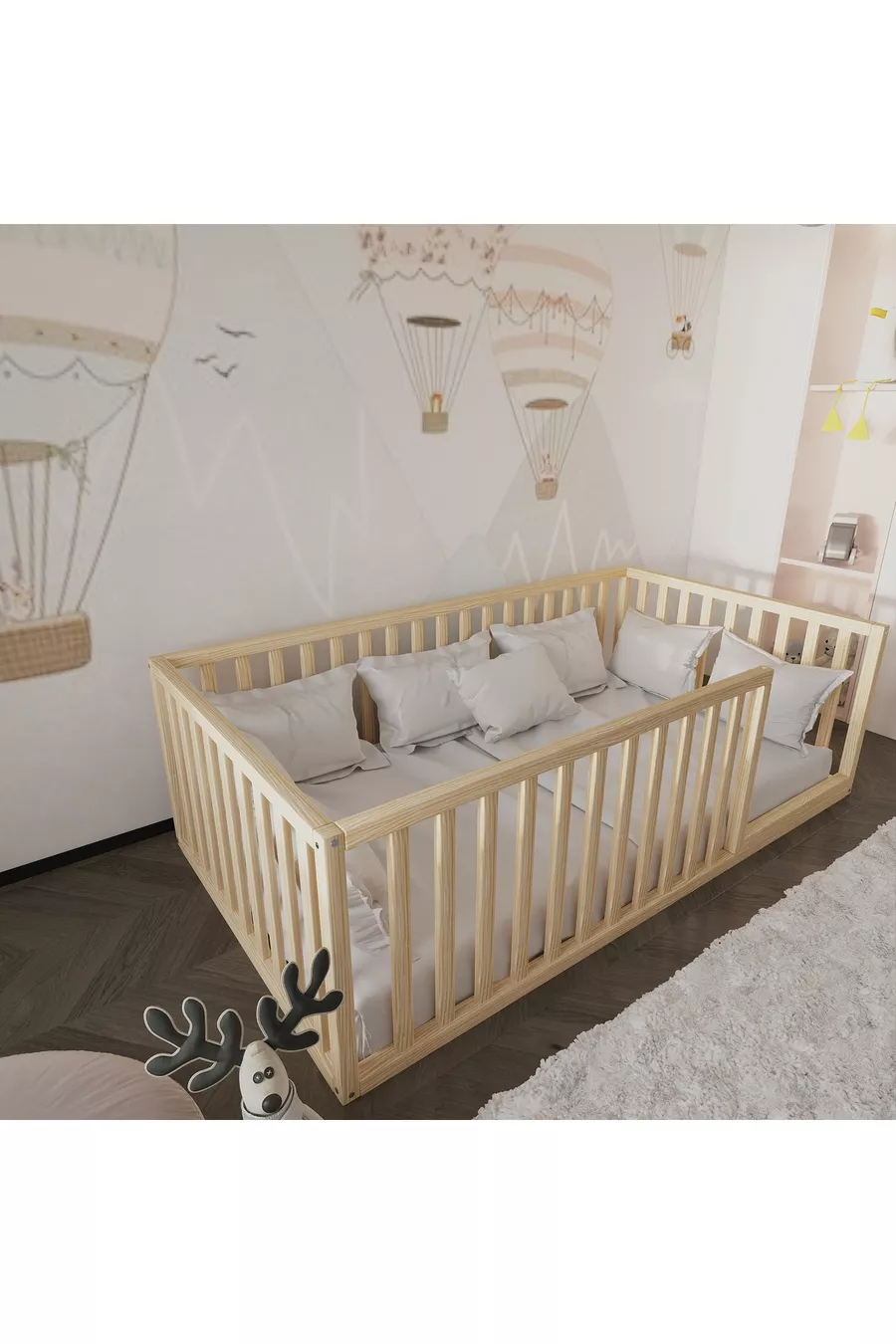 Letto per bambini in legno naturale Montessori Altezza Cm