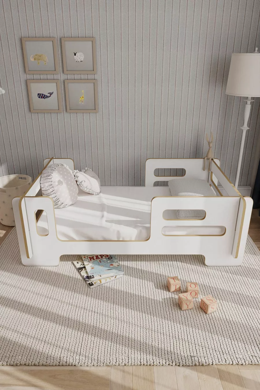 Mdflam Modern Montessori Children's Bed, Base, Bedframe - White