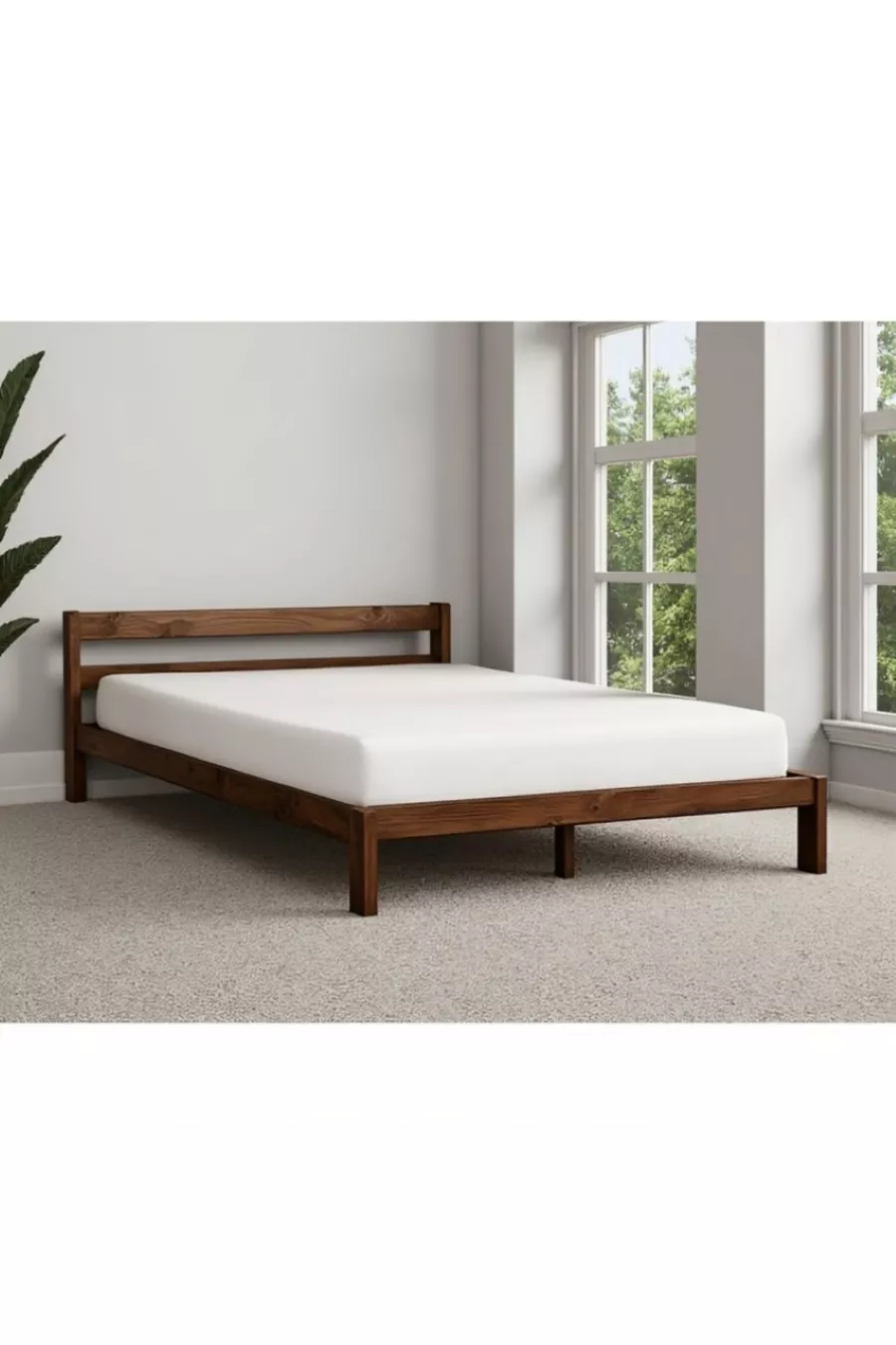 Lit en bois massif cm X cm Couleur noyer bois naturel