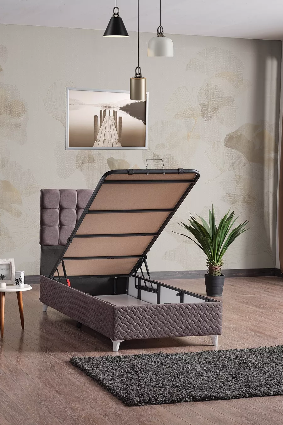Ensemble tête de lit et sommier simple Bengü Gris *