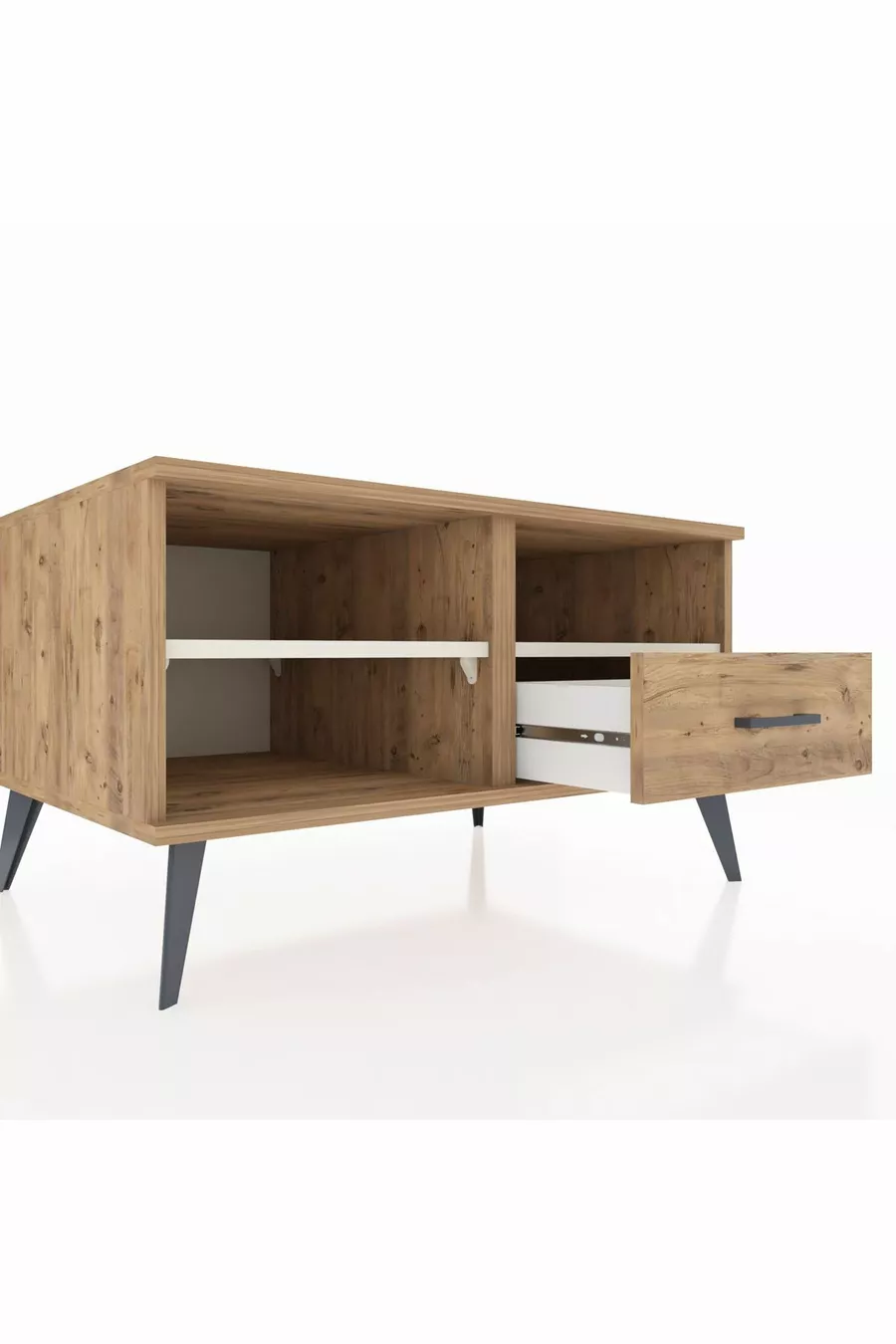 Commode Kronos à 2 étagères et 1 tiroir Pin-Pierre d'argile/Pin
