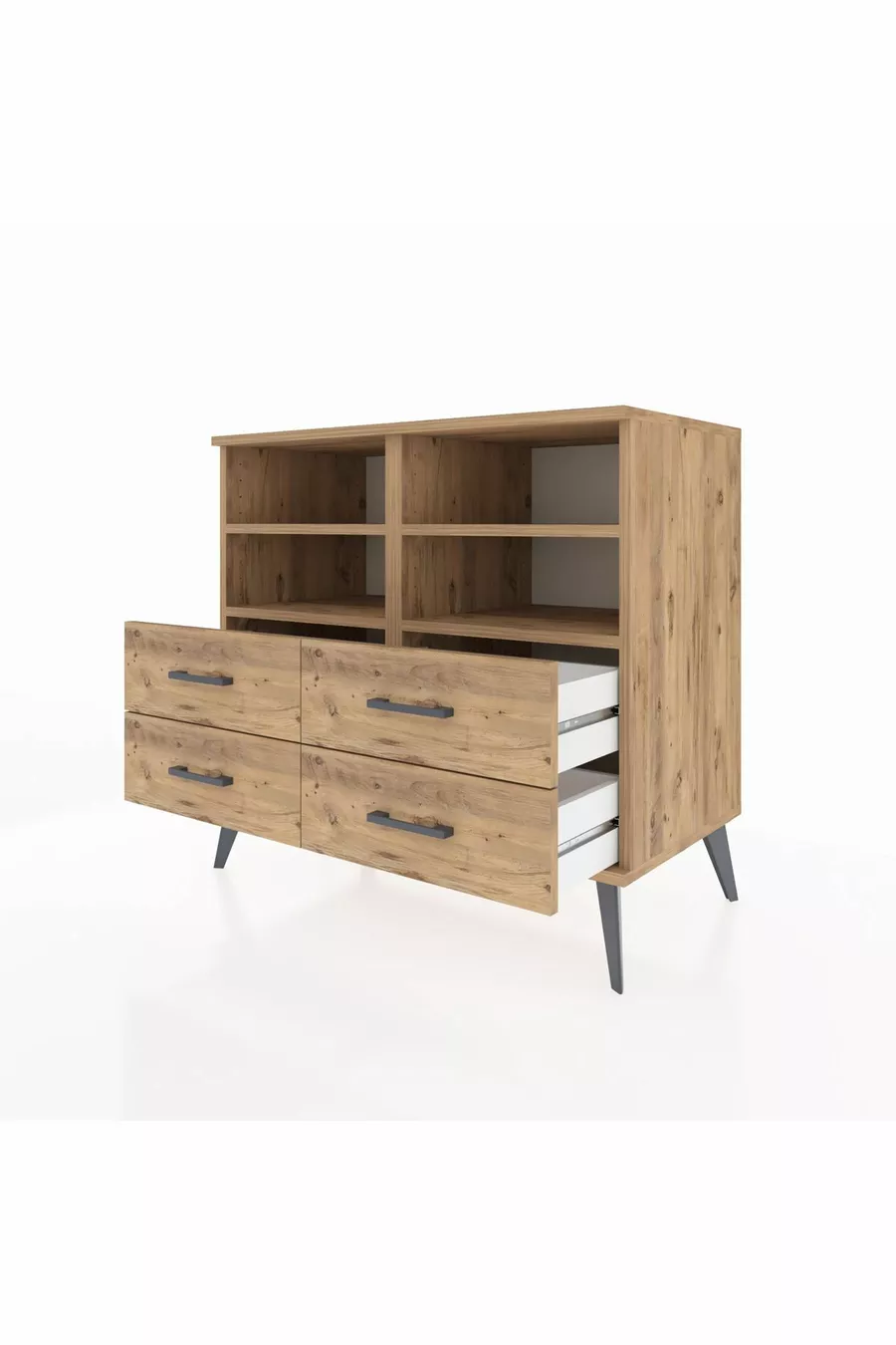 Commode Hyperion 4 étagères 4 tiroirs Pin-Pin