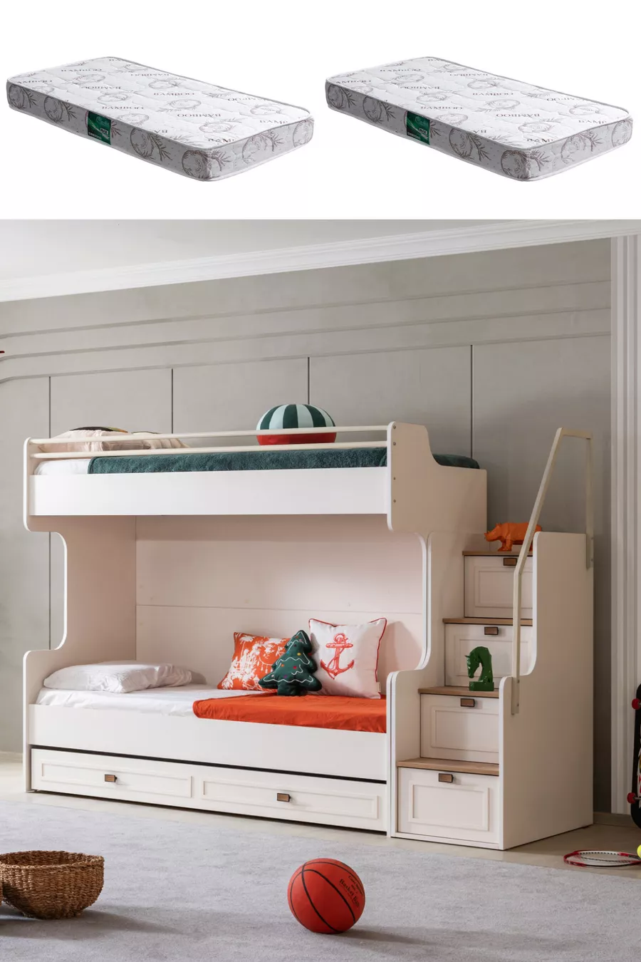 Lit superposé, Lit superposé Zenit Plus avec lits pour enfants et 2 matelas confort
