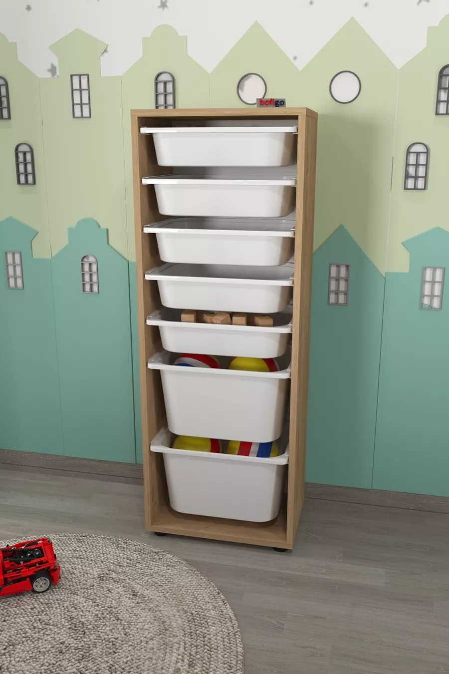 7 Mand Kast Multifunctionele Kast Speelgoedkast Pera Safier Eik