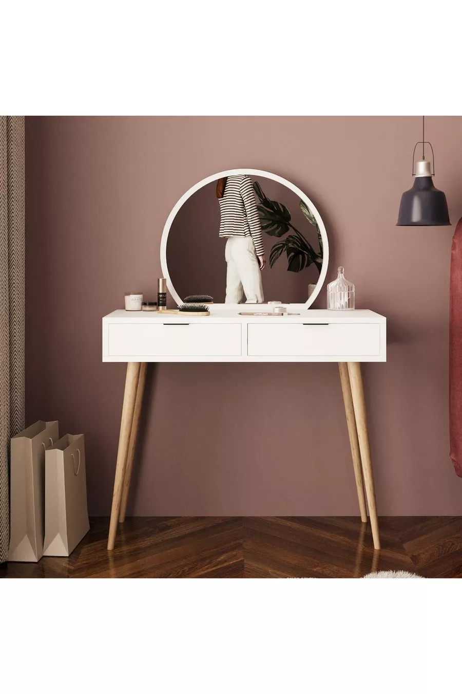 Table de maquillage Lucy – Blanc | Avec miroir, organisateur de bijoux, design élégant