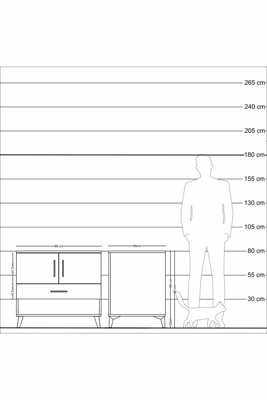 Kronos Dresser with 2 Shelves, 1 Drawer, and 2 Doors, Anthracite-Anthracite