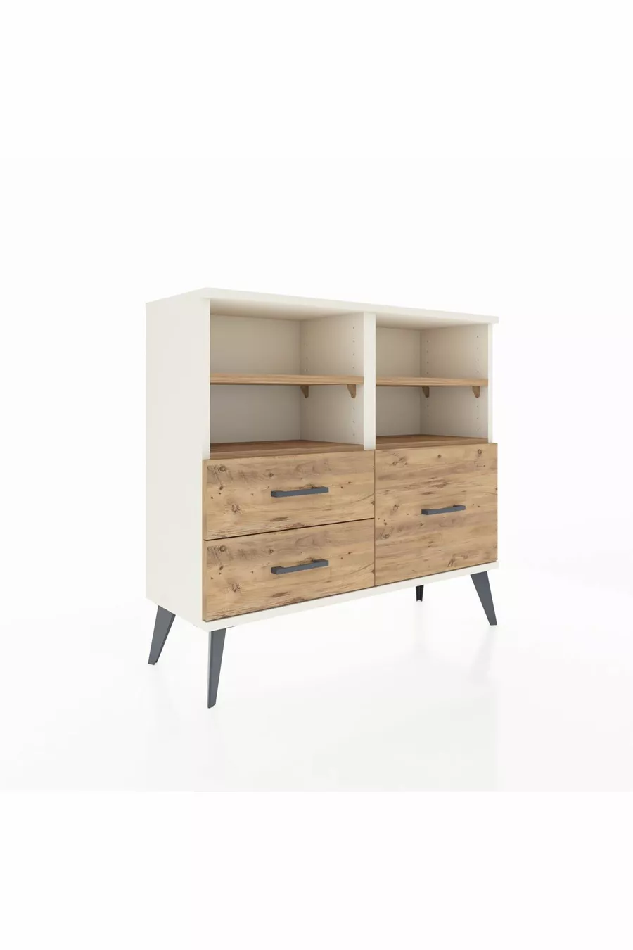Commode Arges 4 étagères 3 tiroirs Pierre de lune-Pin