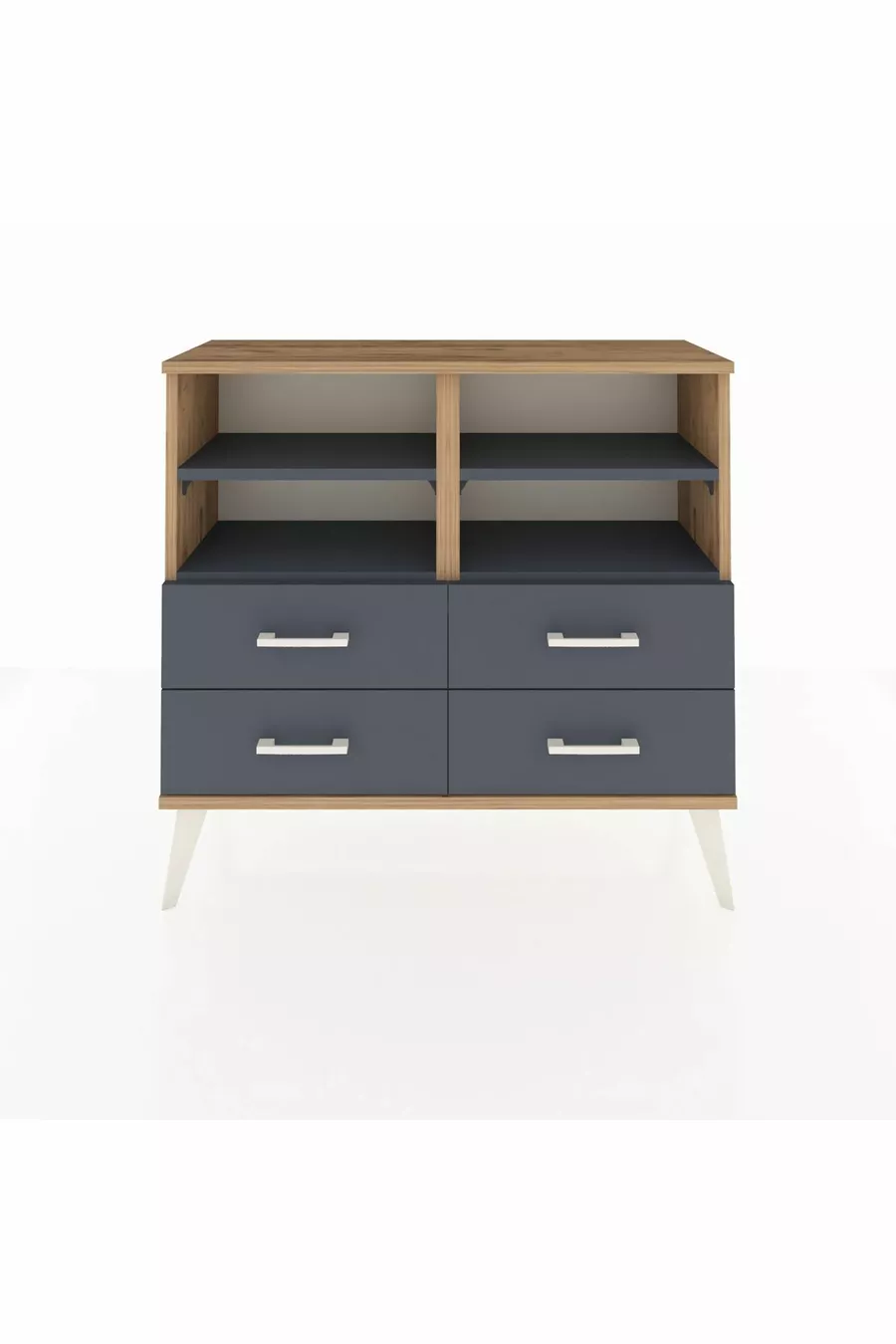 Commode Arges 4 étagères 4 tiroirs Pin-Anthracite