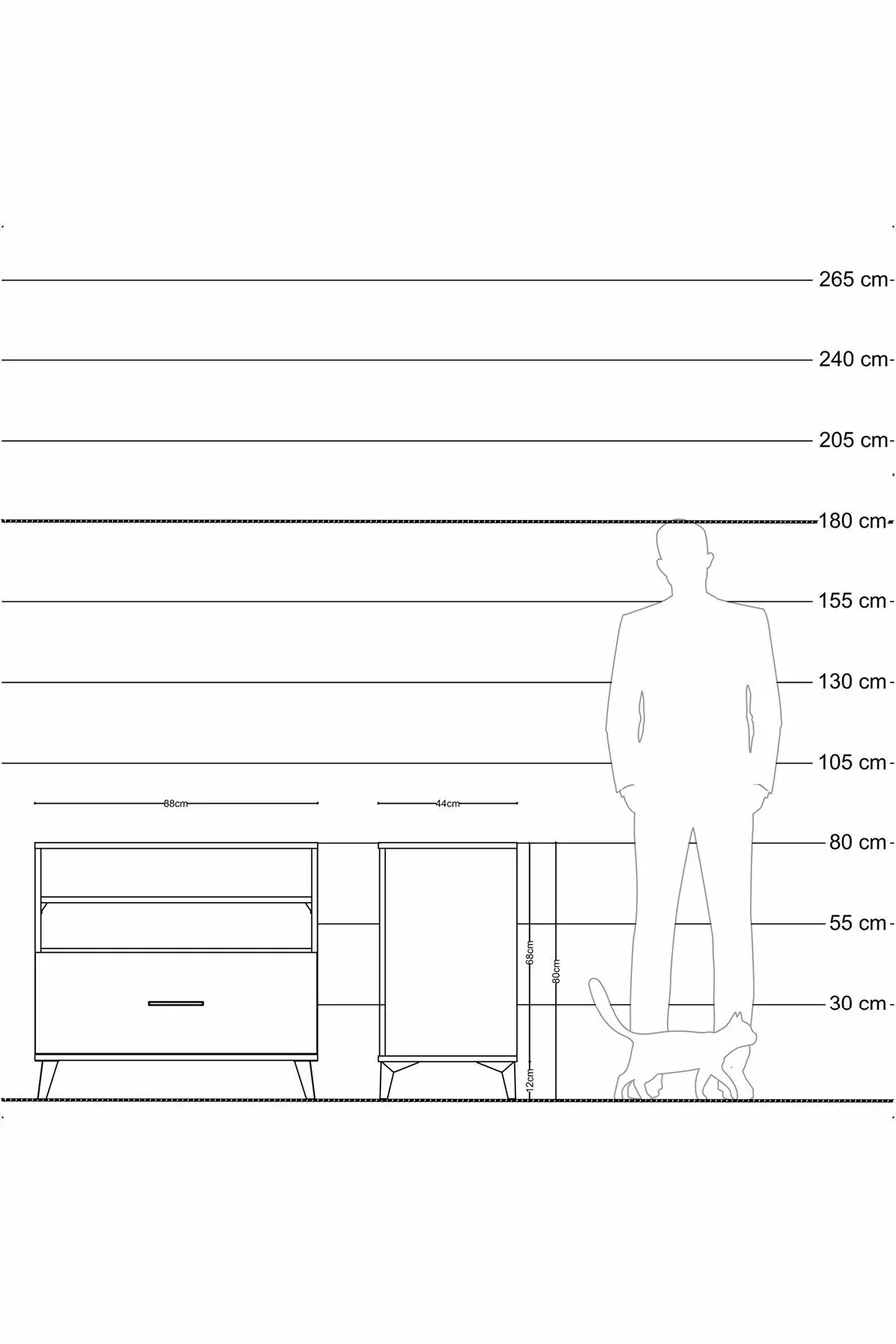 Commode Hyperion 2 étagères 1 tiroir Anthracite-Épicéa