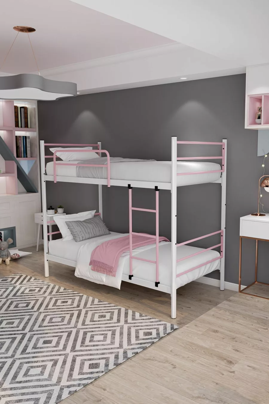 Trend Stapelbed Geschikt voor Matras Lichtroze Afneembaar Metalen Stapelbed