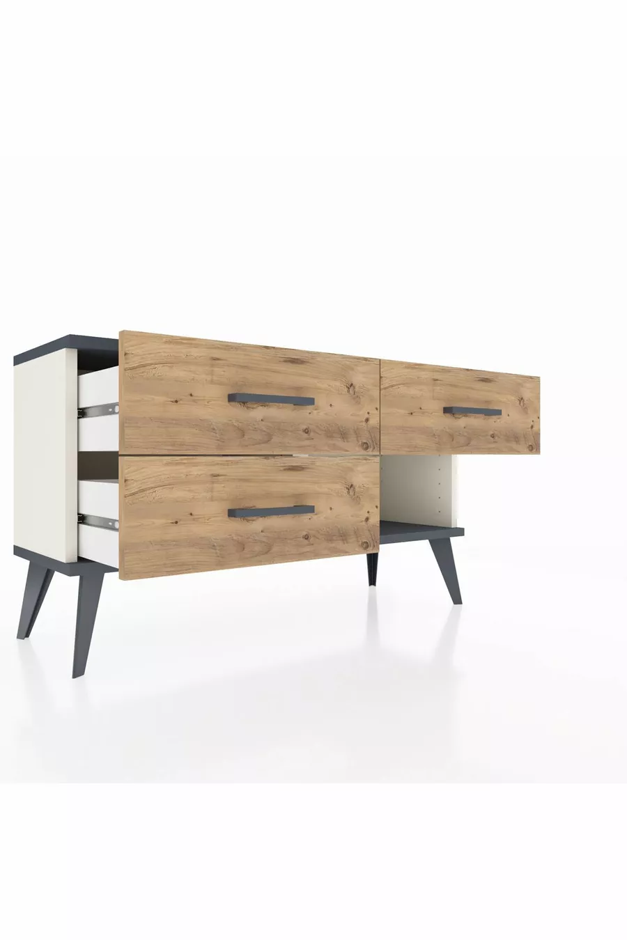 Commode Arges 3 tiroirs Pierre d'Agate-Anthracite/Pin