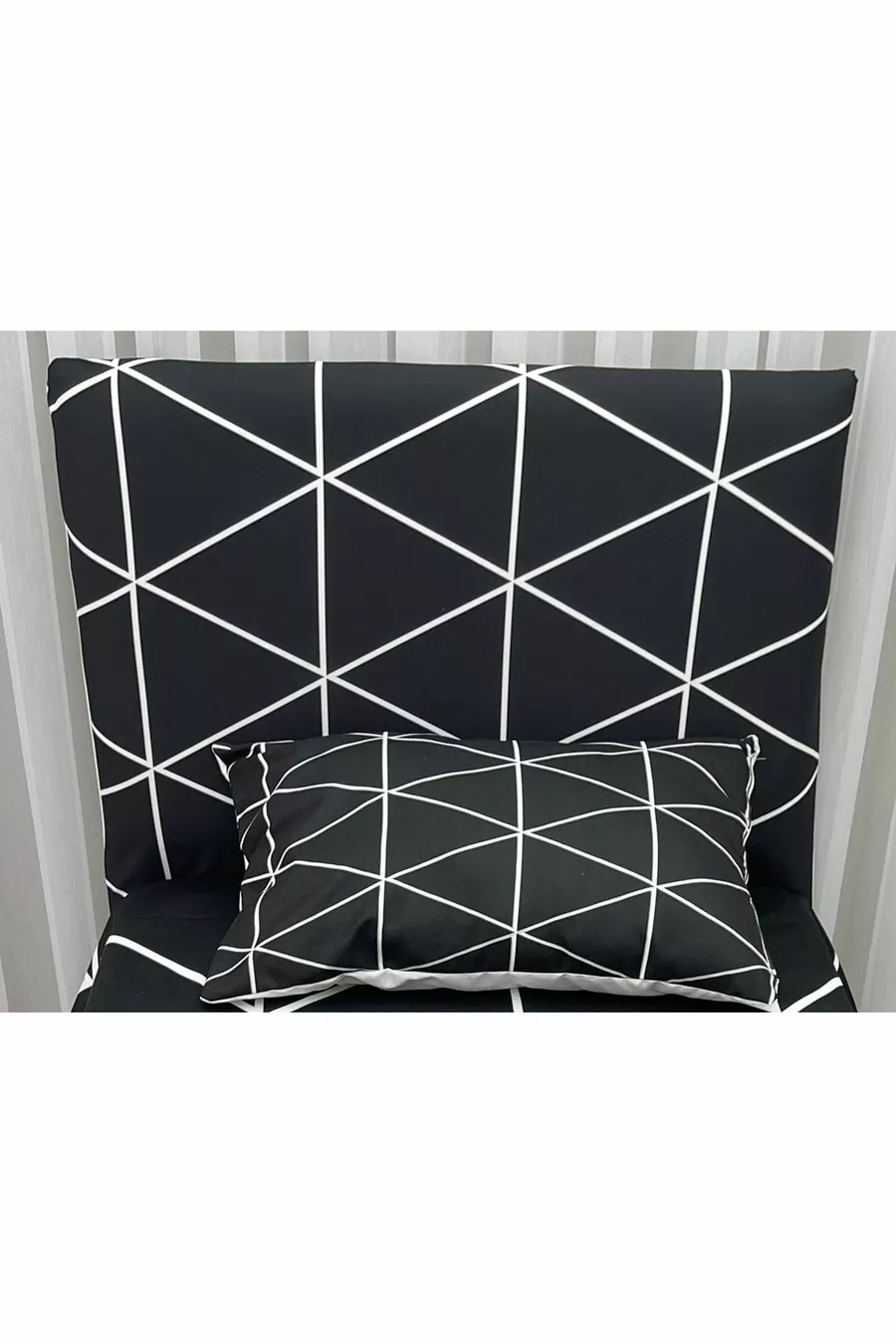White Striped Bed Base Headboard Cover