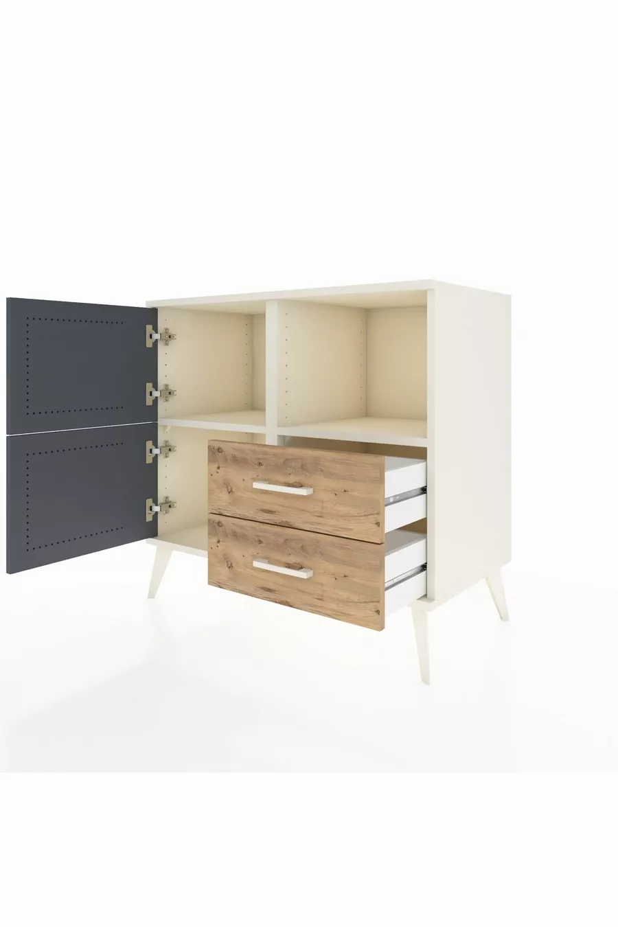 Hyperion Dresser with 2 Shelves, 2 Drawers, 2 Doors Moonstone-Anthracite/Pine
