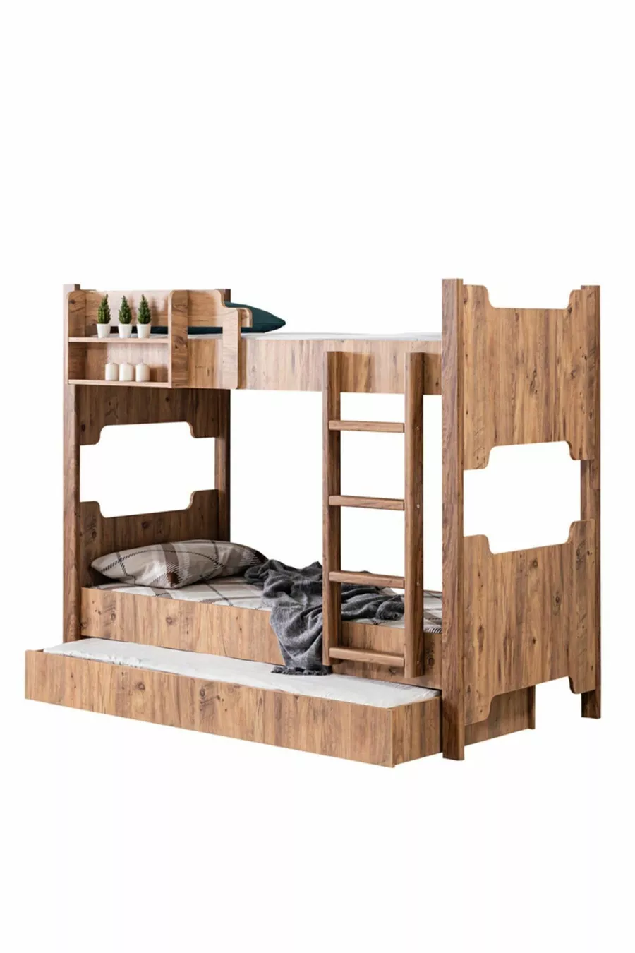MDF Profiel Stapelbed, Avrasya Afneembaar Stapelbed, Stapelbed met Kleine Bedden Walnoot