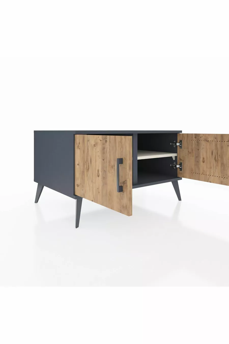 Commode Kronos 2 étagères 2 portes Anthracite-Pin/Gris pierre