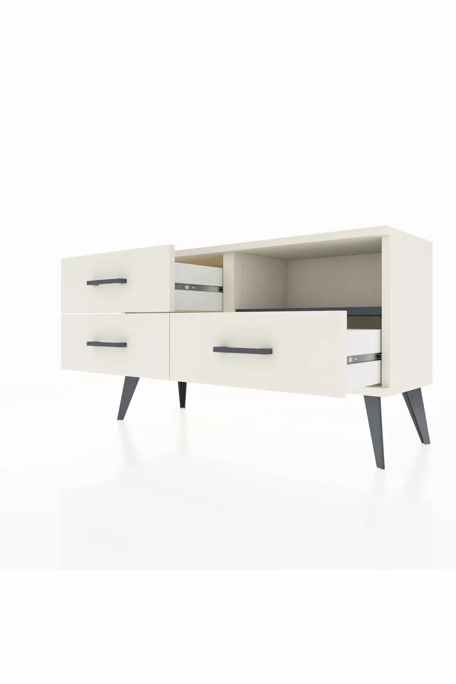 Commode Arges à une étagère et trois tiroirs, couleur quartz-anthracite/quartz