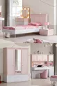 Rosa Jugendzimmer - Dreitüriger Schrank, Bett, Nachttisch, Schreibtisch, Kommode, Bücherregal