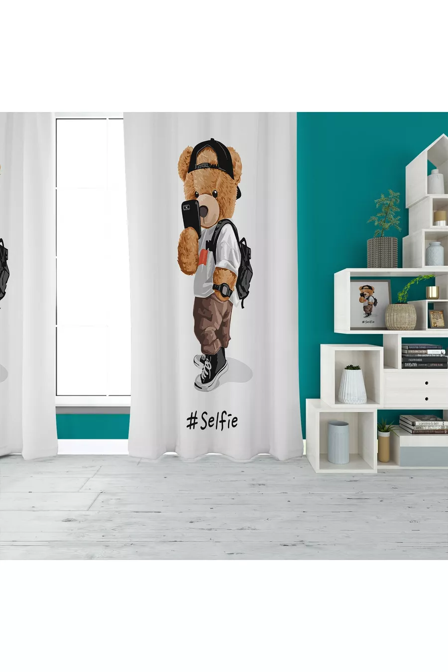 Digitale Print Teddy Kinderkamer Set (gordijn, beddengoed en kussen, tapijt)
