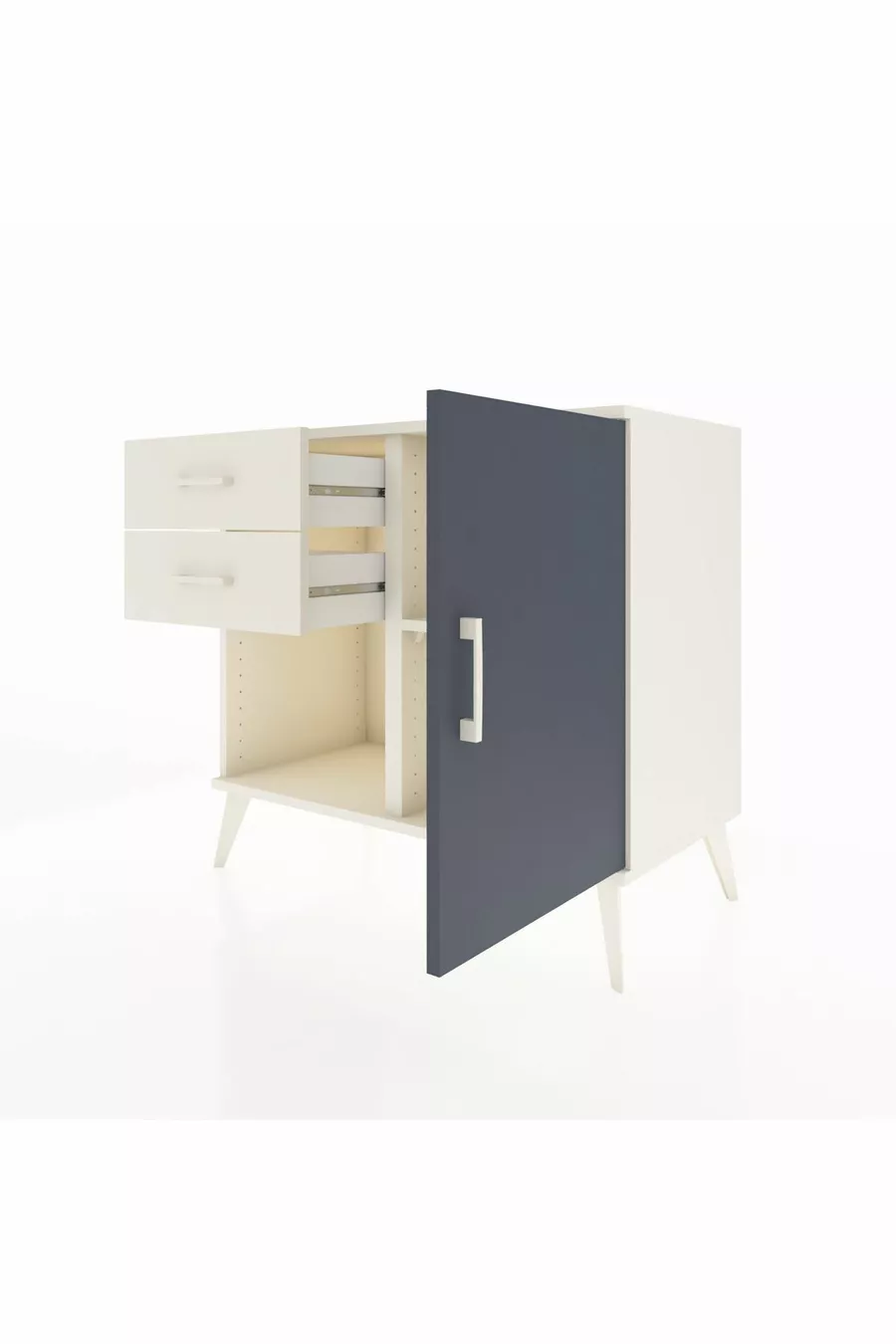 Commode Hyperion avec une seule étagère, 2 tiroirs et une porte, Pierre de Lune-Anthracite/Pierre de Lune