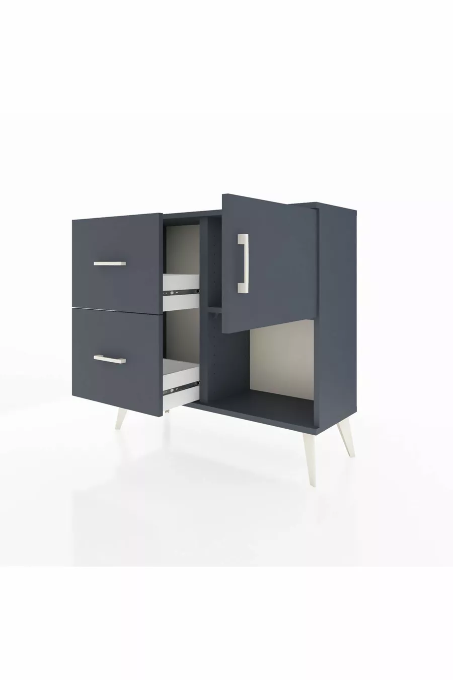 Commode Arges avec une étagère, 2 tiroirs et une porte, Anthracite-Anthracite