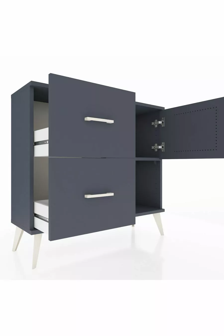 Commode Arges avec une étagère, 2 tiroirs et une porte, Anthracite-Anthracite