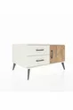 Commode Kronos à une étagère, 2 tiroirs et une porte, Pierre de Lune-Sapin/Pierre de Lune