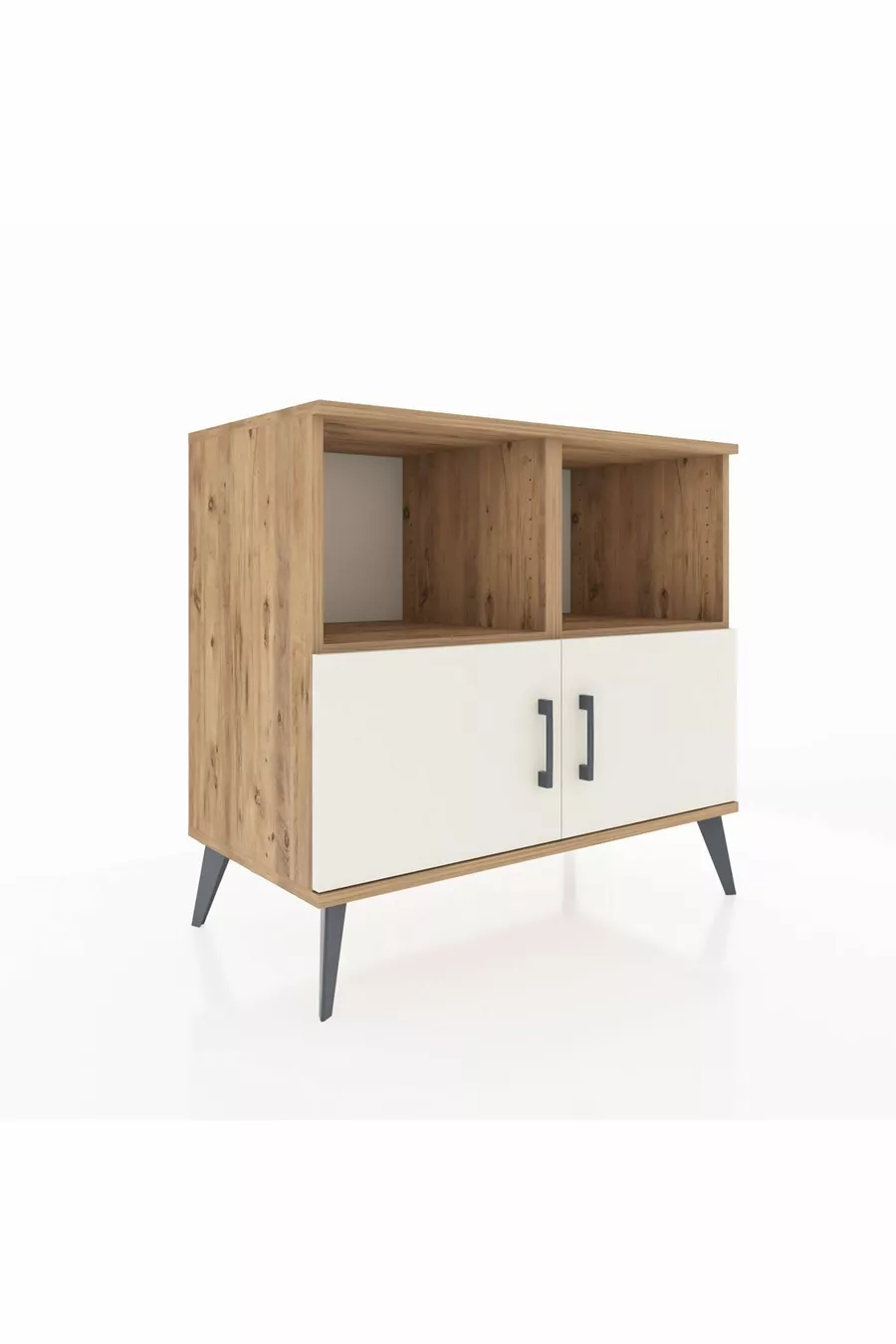 Commode Hyperion 2 étagères 2 portes Pin-Ambre/Pin