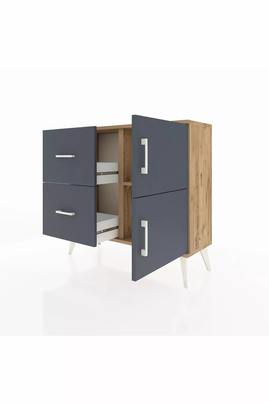 Commode Arges avec une étagère, 2 tiroirs et 2 portes, pin-anthracite