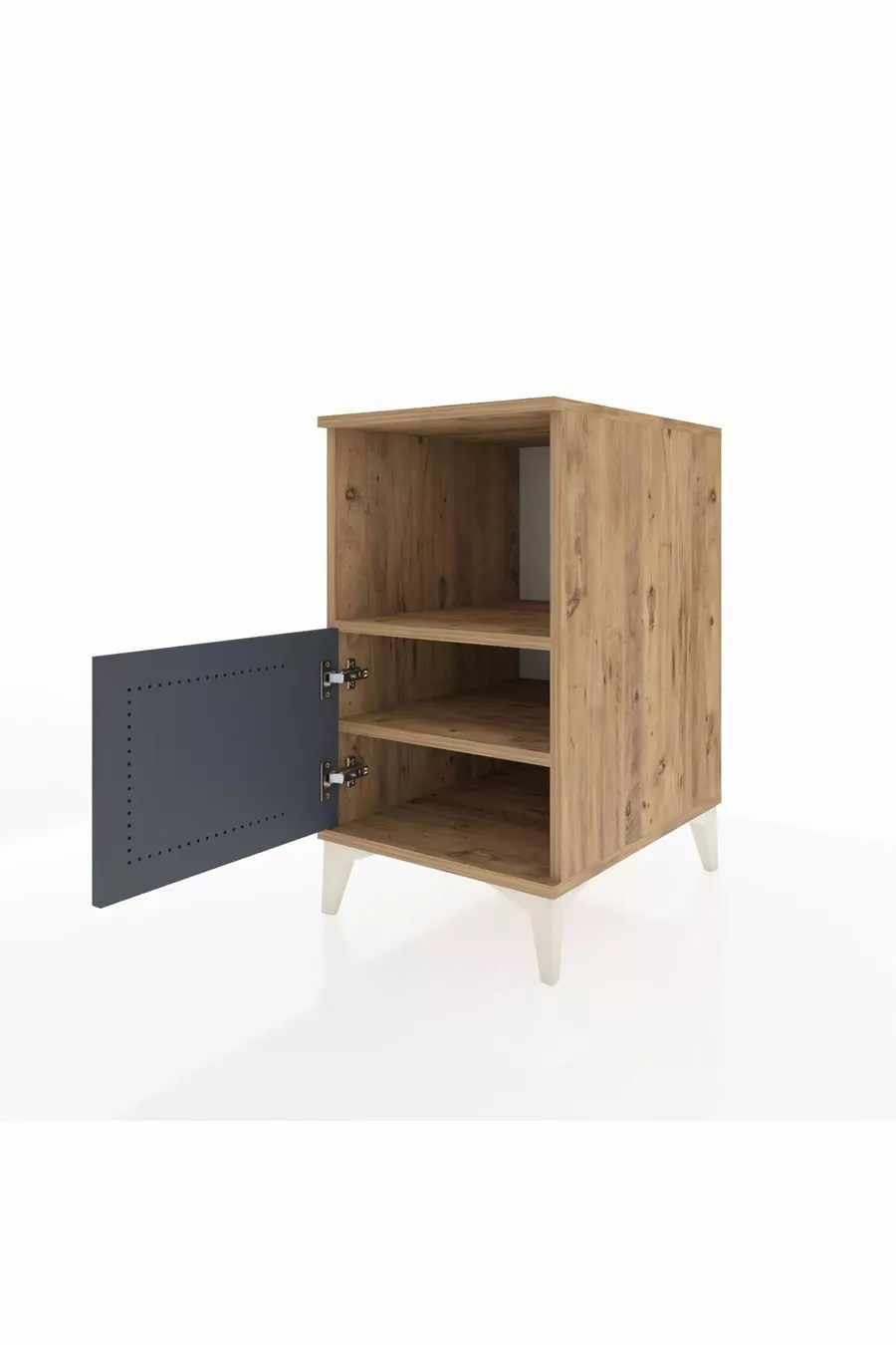 Table de chevet Kronos à 2 étagères avec 1 porte, pin-anthracite
