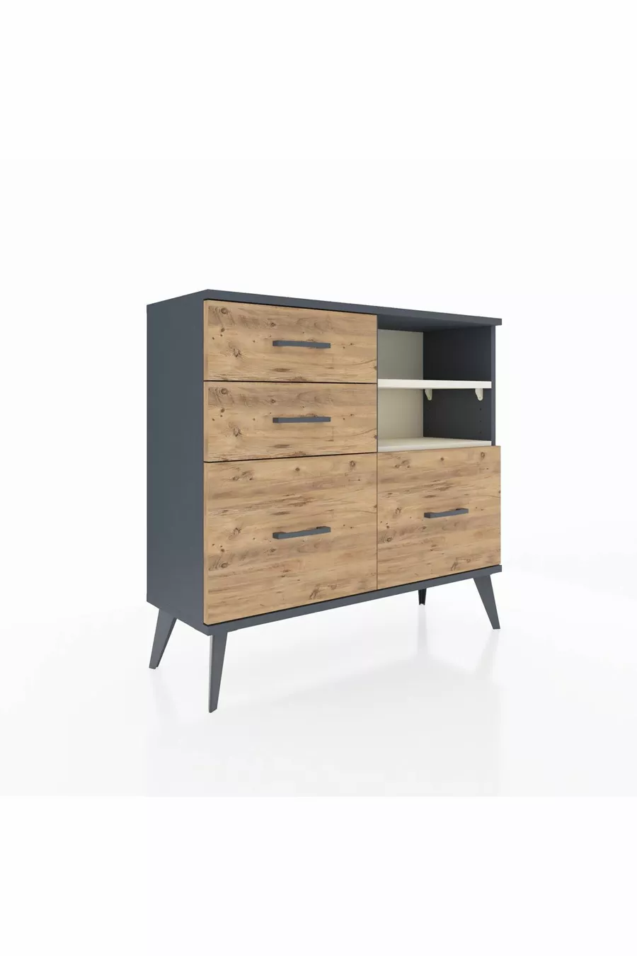 Arges Dresser 2 Shelves 4 Drawers Anthracite-Pebble/ Pine