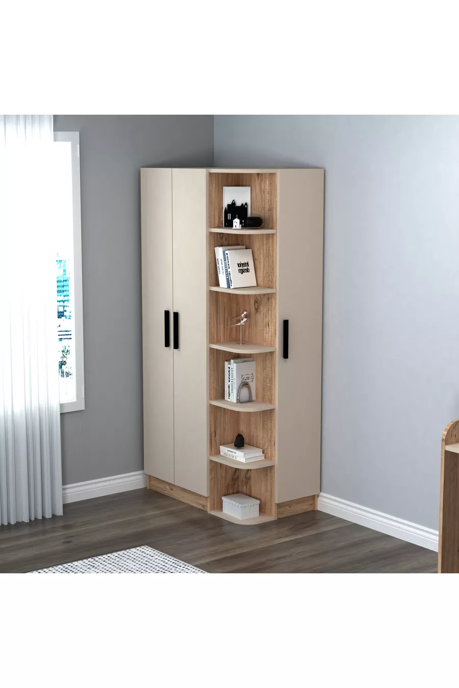 Chambre d'adolescent Luses Ensemble 4 pièces Pin Atlantique Beige Bureau-Armoire-Commode-Lit - Luses