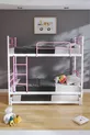 Lit superposé Koza avec tiroir pour 3 personnes, compatible avec matelas, métal rose clair