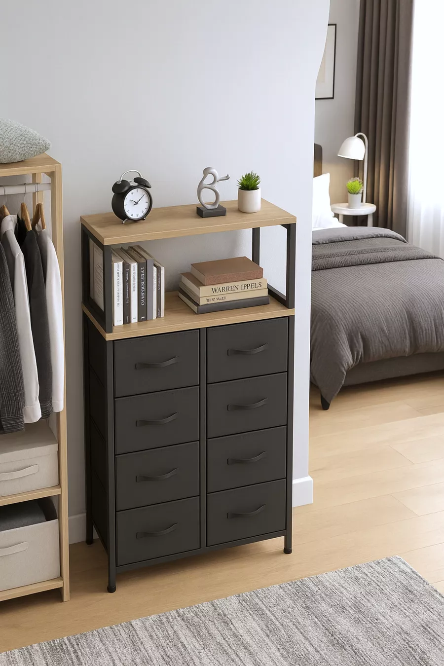 Commode à 2 étagères et 8 tiroirs pour chambre à coucher et chambre d'enfant, organiseur à tiroirs en cuir