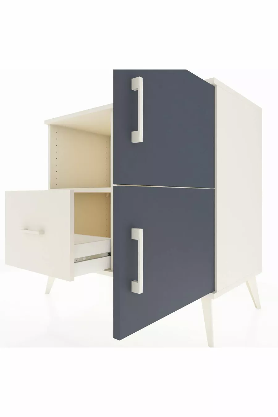 Commode Hyperion avec 2 étagères, 1 tiroir et 2 portes, couleur Pierre de lune-Anthracite/Pierre de lune