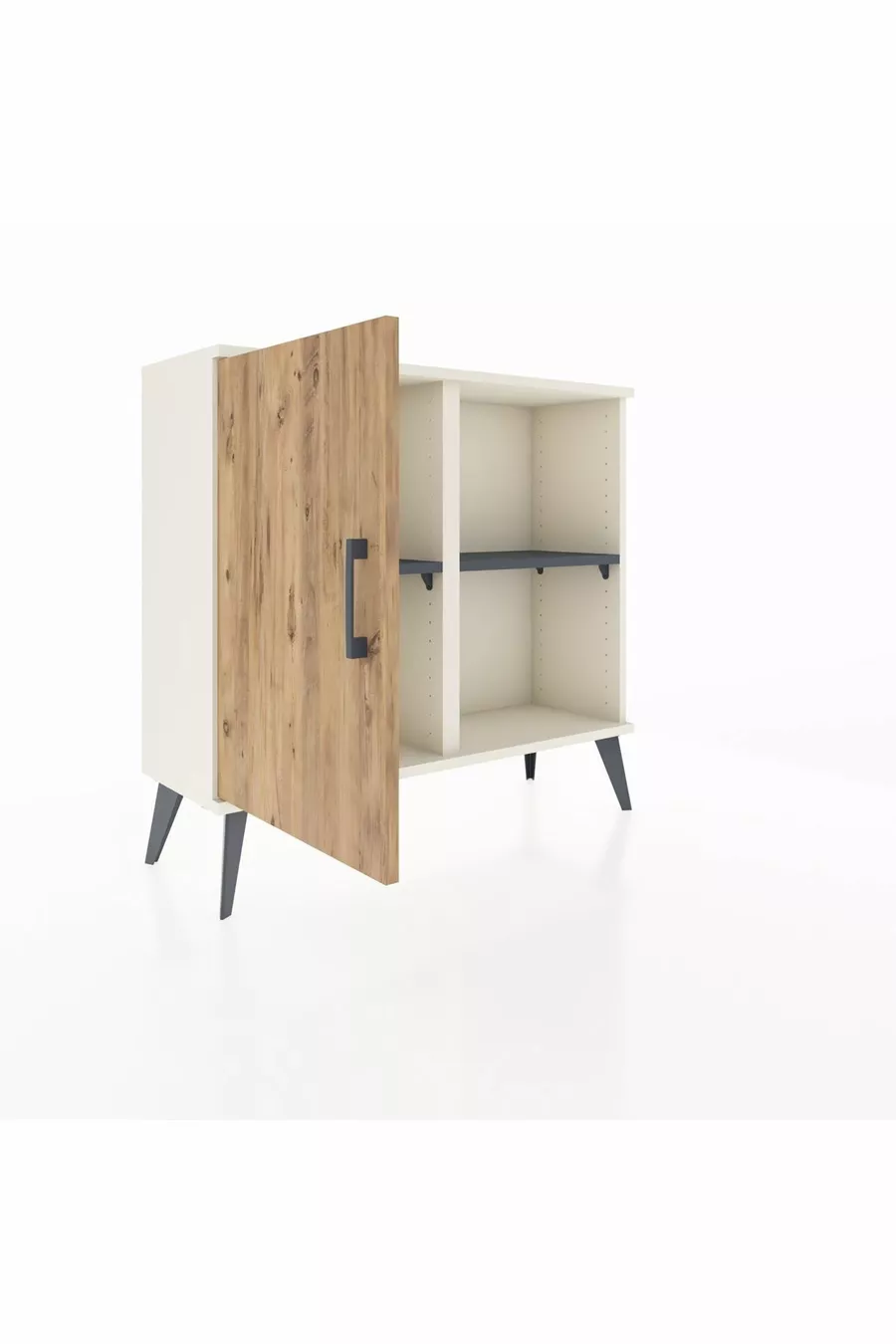 Commode Arges à 2 étagères avec une porte, Aigue-marine/Pin/Anthracite