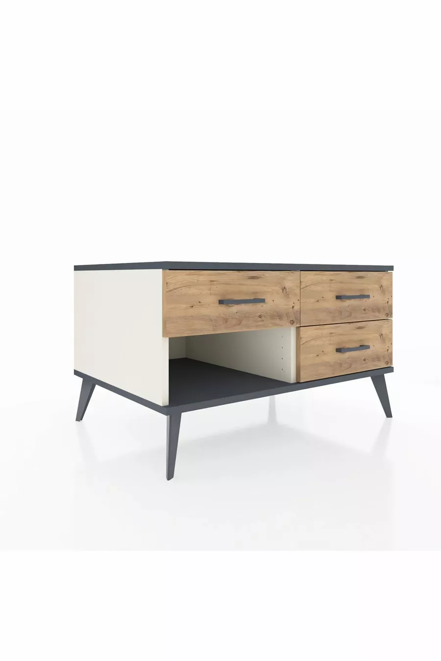 Commode Kronos 3 tiroirs Pierre de Lune-Anthracite/Pin